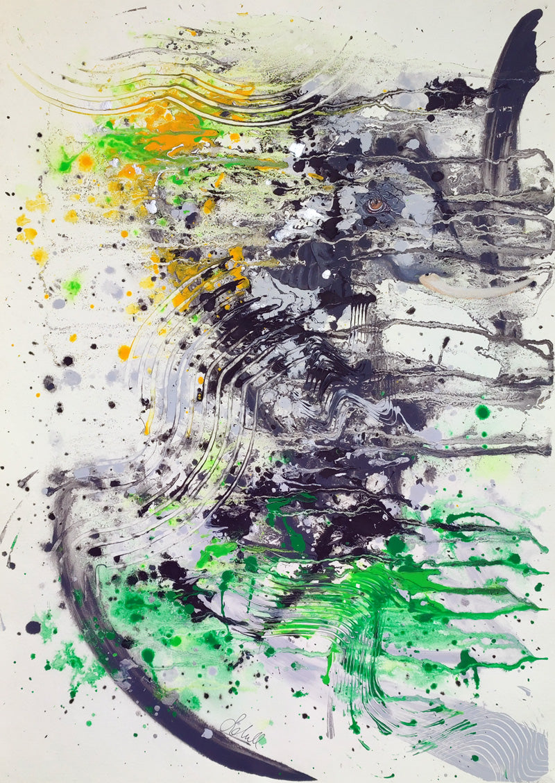 Elefant im Gestrüpp - Original auf Papier