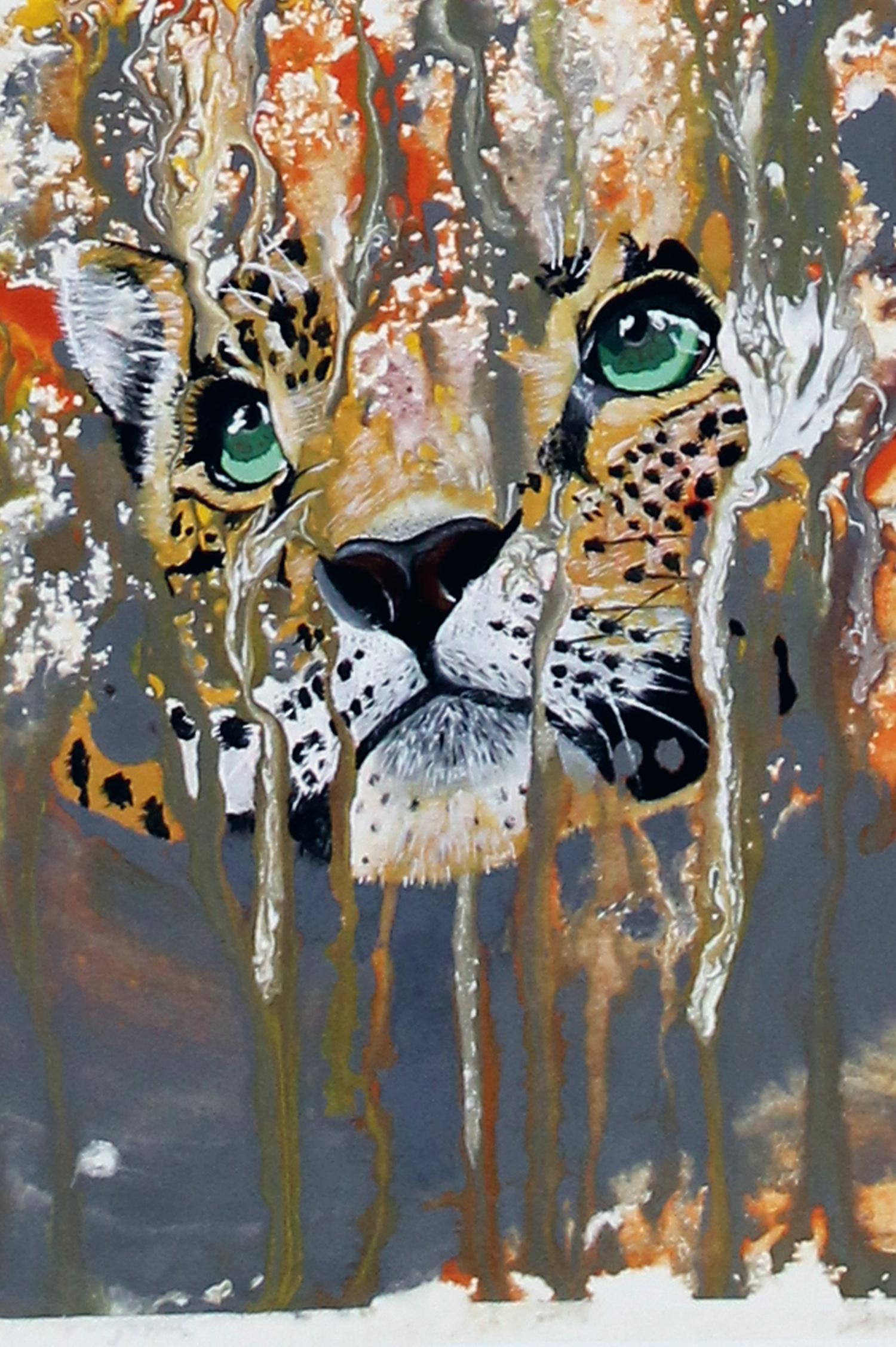 Leopard träumend - Original auf Papier