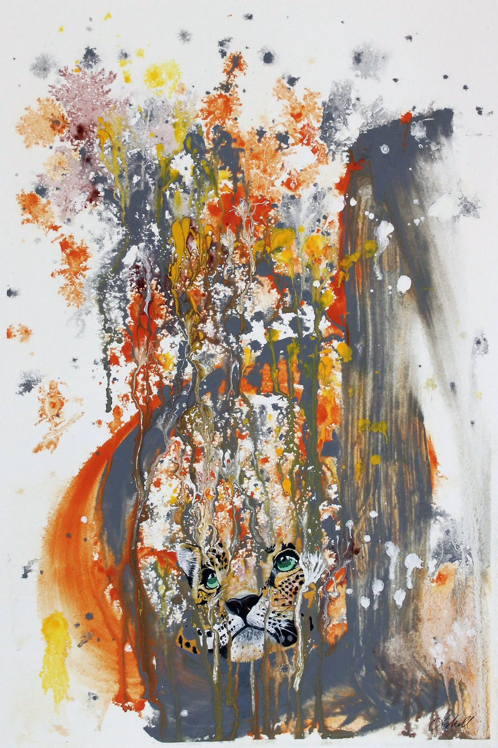 Leopard träumend - Original auf Papier