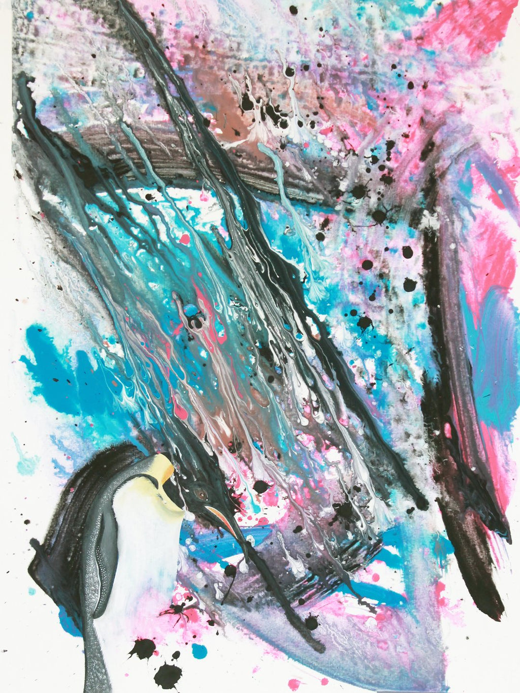 Pinguin im Schneesturm - Original auf Papier