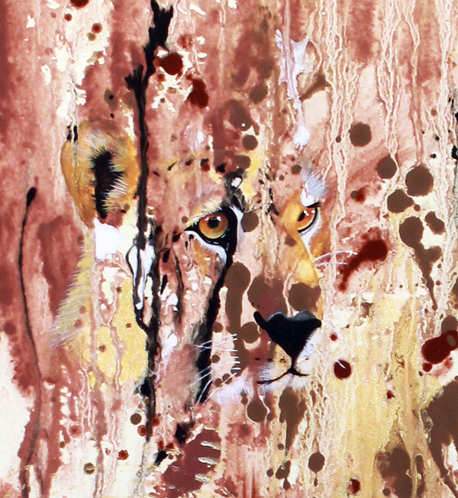 Wildkatze im Versteck - Original auf Papier