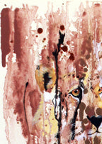 Wildkatze im Versteck - Original auf Papier
